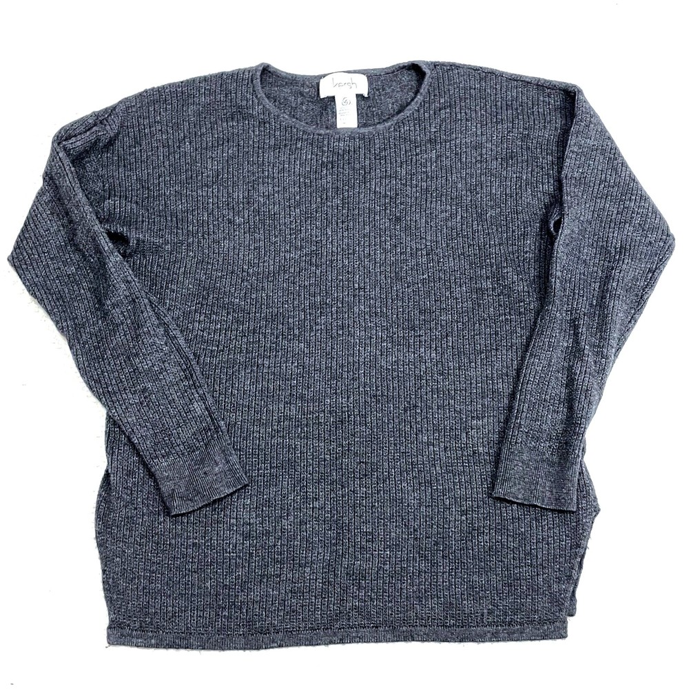 Kersh Gray Thermal Ribbed Activewear Shirt 3/4 Sleeve Merino Wool Blend Top sz M